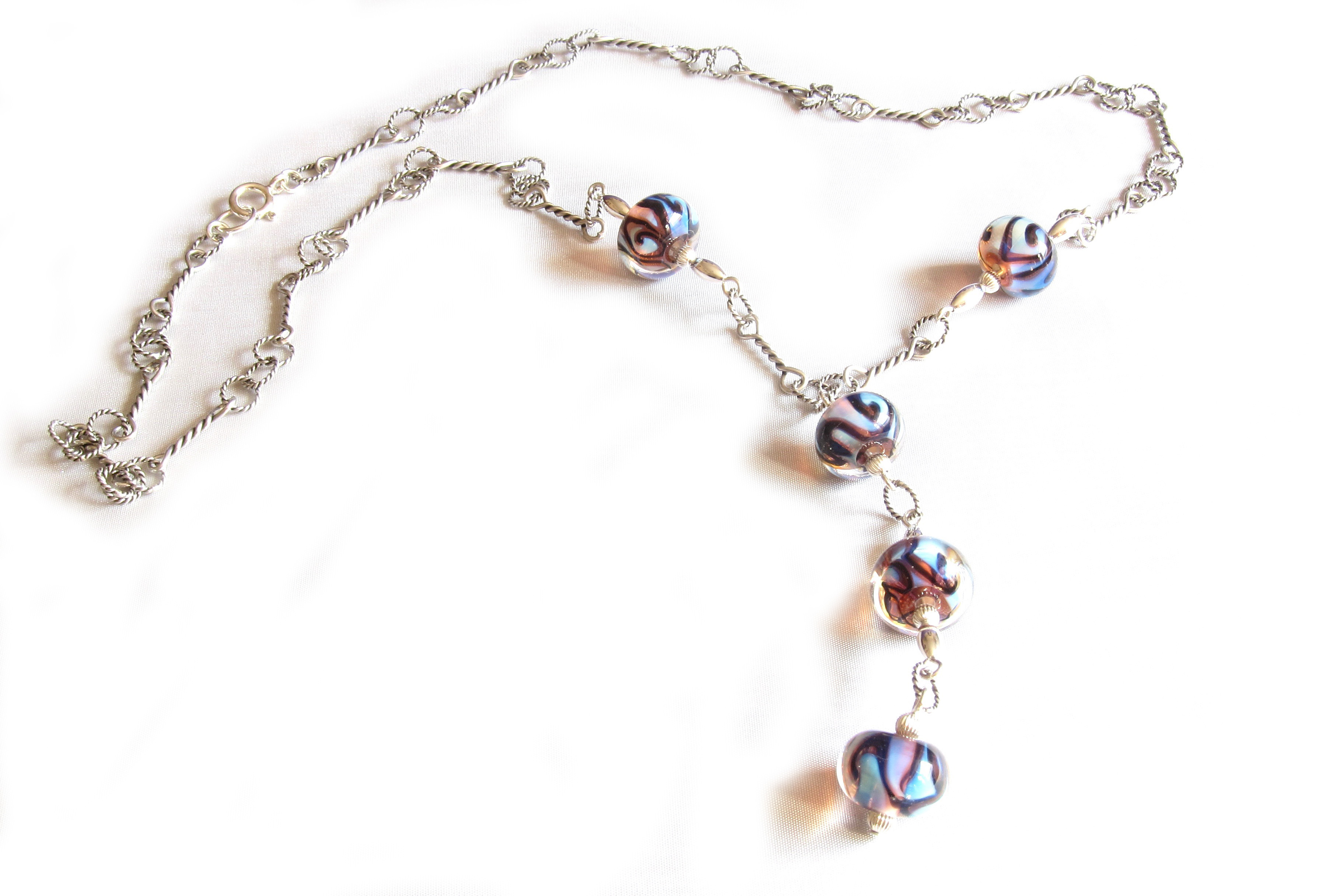 Translucent Purple Blue Swirl Drop Chain Necklace