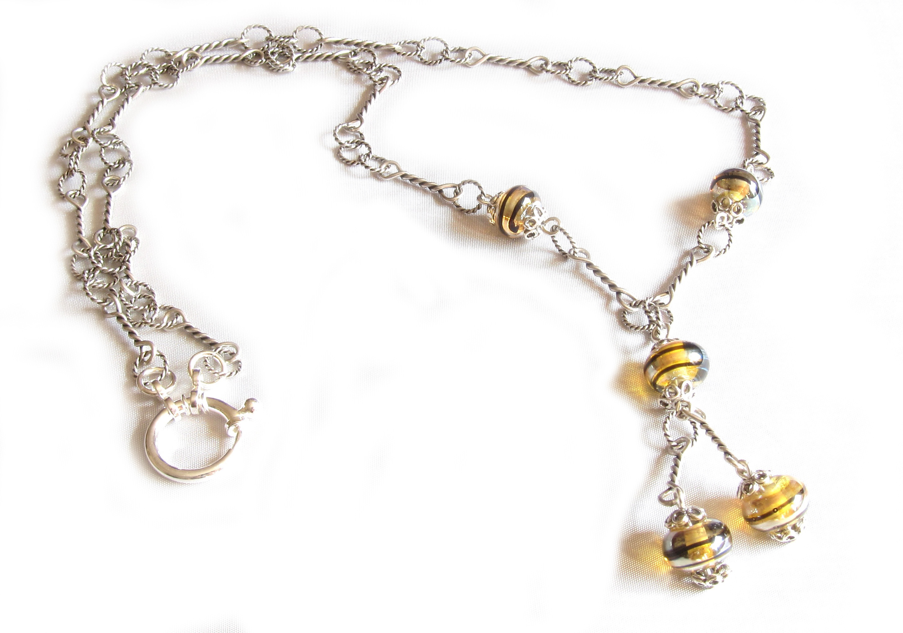 Metallic Yellow Five Bead Drop Chain Necklace 
