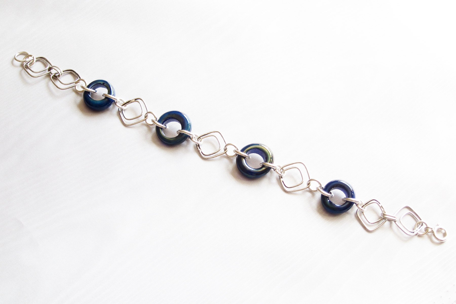 Metallic Blue Donut Link Bracelet