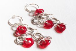 118-c-red-donut-bead-dangle-earrings