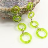 Swinging Bright Green Donuts Long Dangle Earrings - Image 3