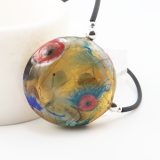 Blown Glass Bead Lentil: Transparent Amber Coral Flowers - Image 2