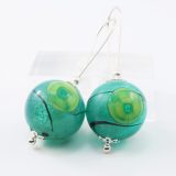 Blown Glass Bead Earrings: Teal Squares - Image 2