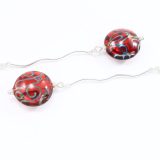 Shiny Blue Swirls Orange Discs Dangle Earrings