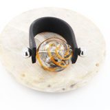 Glass Bead Ring: Crystal Black Orange Vortex - Image 2