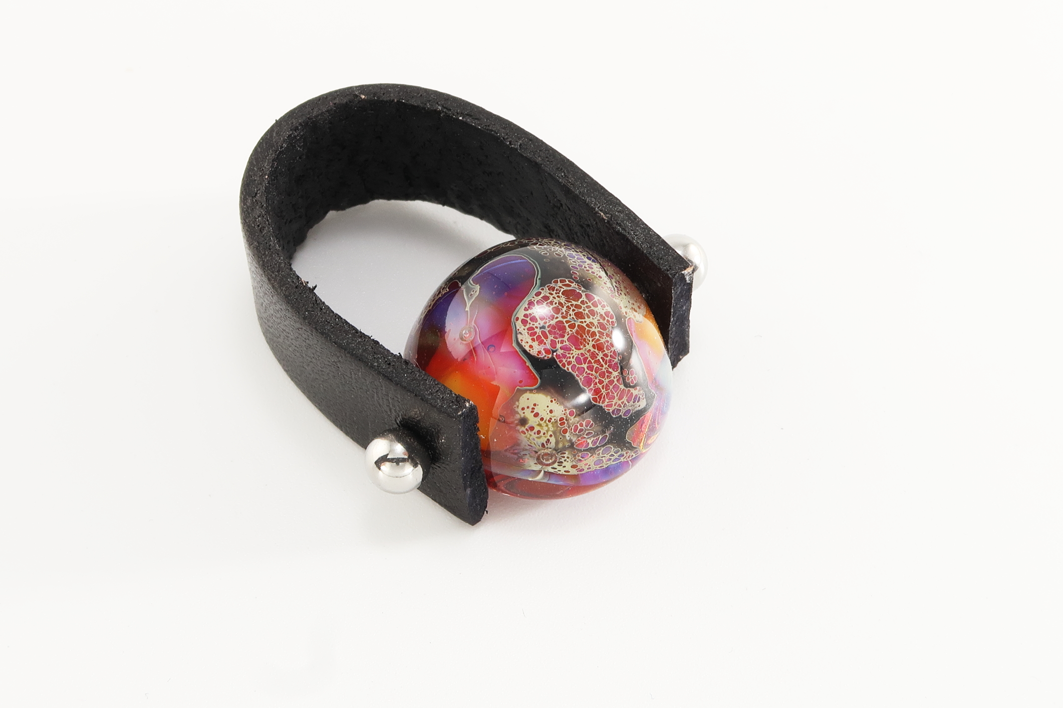 Glass Bead Ring: Purple Pink Black Lace - Image 3