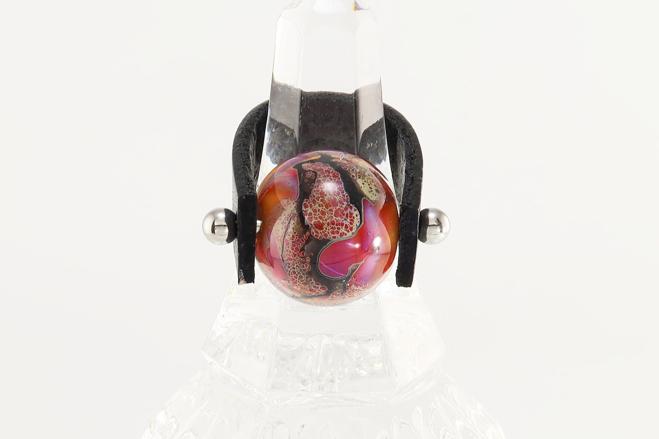 Glass Bead Ring: Purple Pink Black Lace - Image 4