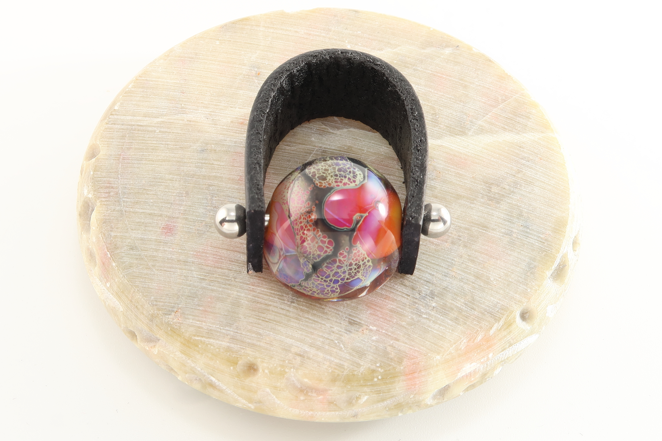 Glass Bead Ring: Purple Pink Black Lace - Image 5