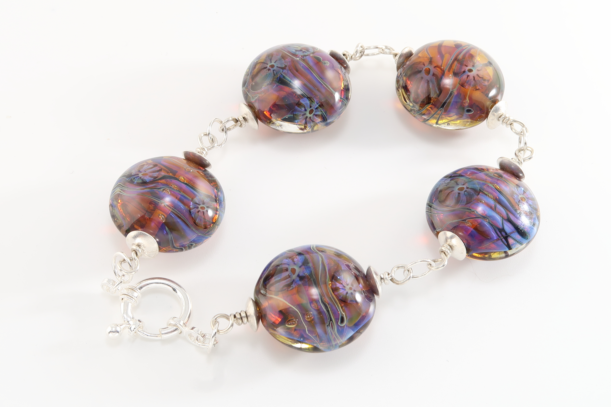 Purple Amber Disc Bead Link Bracelet - Image 3