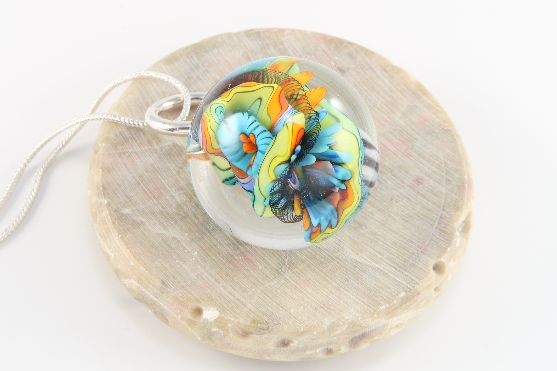 Marble Pendant: Rainbow Stripes and Lace - Image 3