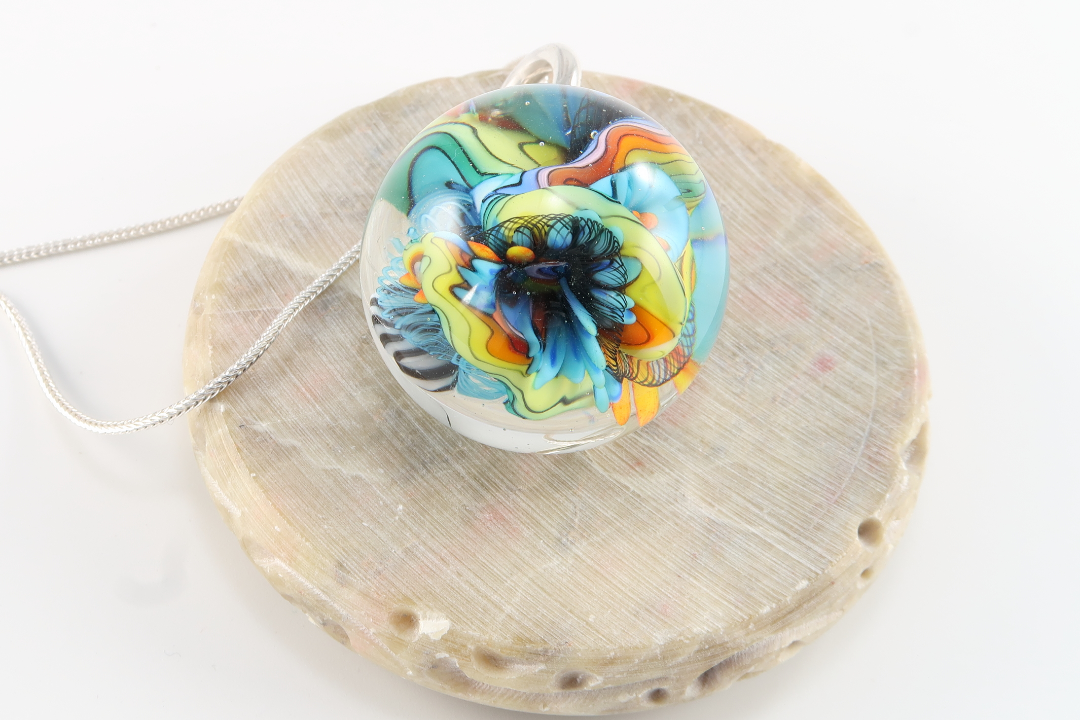 Marble Pendant: Rainbow Stripes and Lace - Image 4
