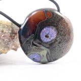 Black Taupe Lace Murrini Blown Glass Pendant on Rubber Cord