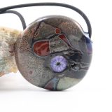 Black Taupe Lace Murrini Blown Glass Pendant on Rubber Cord - Image 3