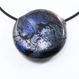 Pink and Blue Lace Blown Glass Pendant on Rubber Cord - Image 2