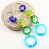 Swinging Bright Green and Blue Donuts Long Dangle Earrings