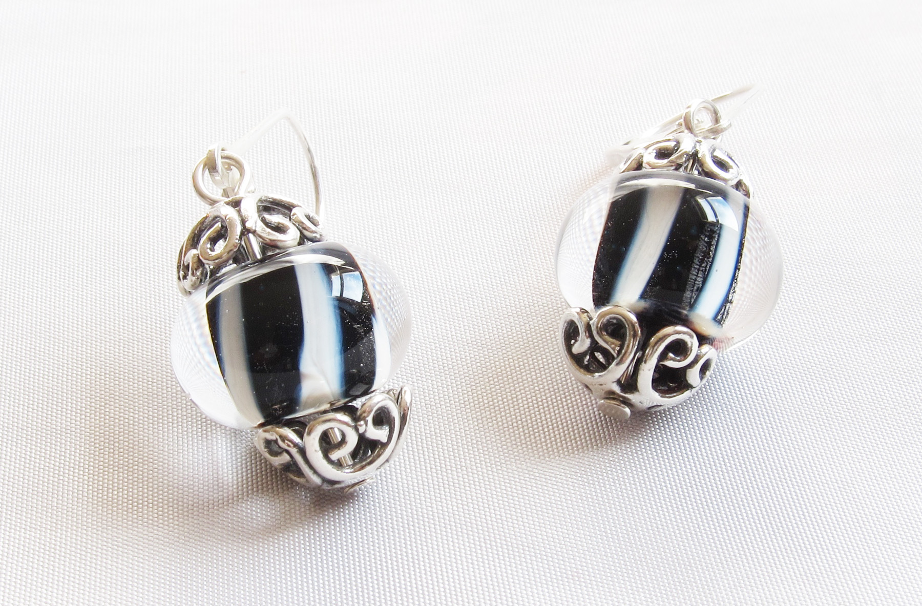 Silvered Ivory and Black Earrings