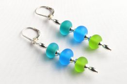 7025 Teal:Turquoise:Green Moroccan Leverback Dangle Earrings