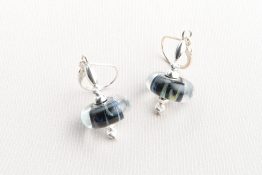 7033 Black Core Blue Swirls Crystal Drop Earrings