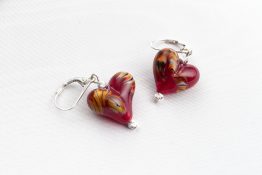 7106 Red Twist Heart Leverback Drop Earrings