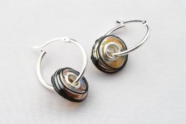 7125 Gold Core Black Spun Silver Core Hoop Earrings