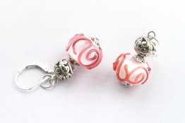 7153 2 Pink Swirl Crystal Earrings