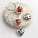 Ruby Metallic Swirl Flame Heart Earrings
