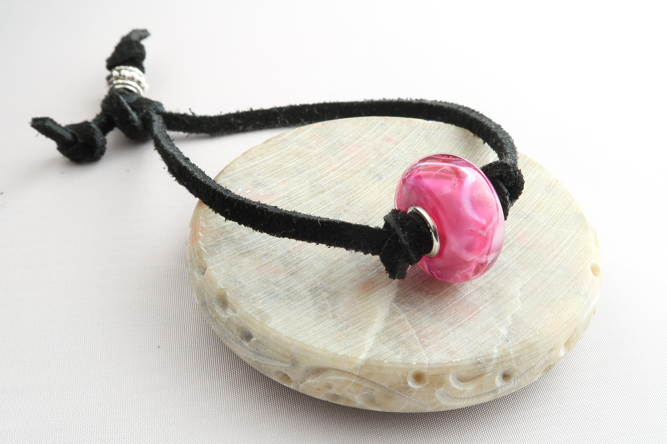 Pink Cloud Silver Core Knotted Suede Bracelet