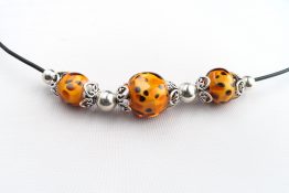 8015 BK Cheetah Dark Amber Lether Cord Necklace