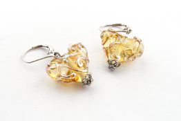 8018 Metallic Swirls Crystal Heart Earrings