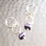 Purple Striped Oblong Dangle Hoop Earrings