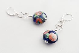 8073 Coral Flower Cobalt Disc Bead Earrings