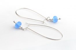 8090 2 Long Kidney Wire Frosted Baby Blue Drop Earrings