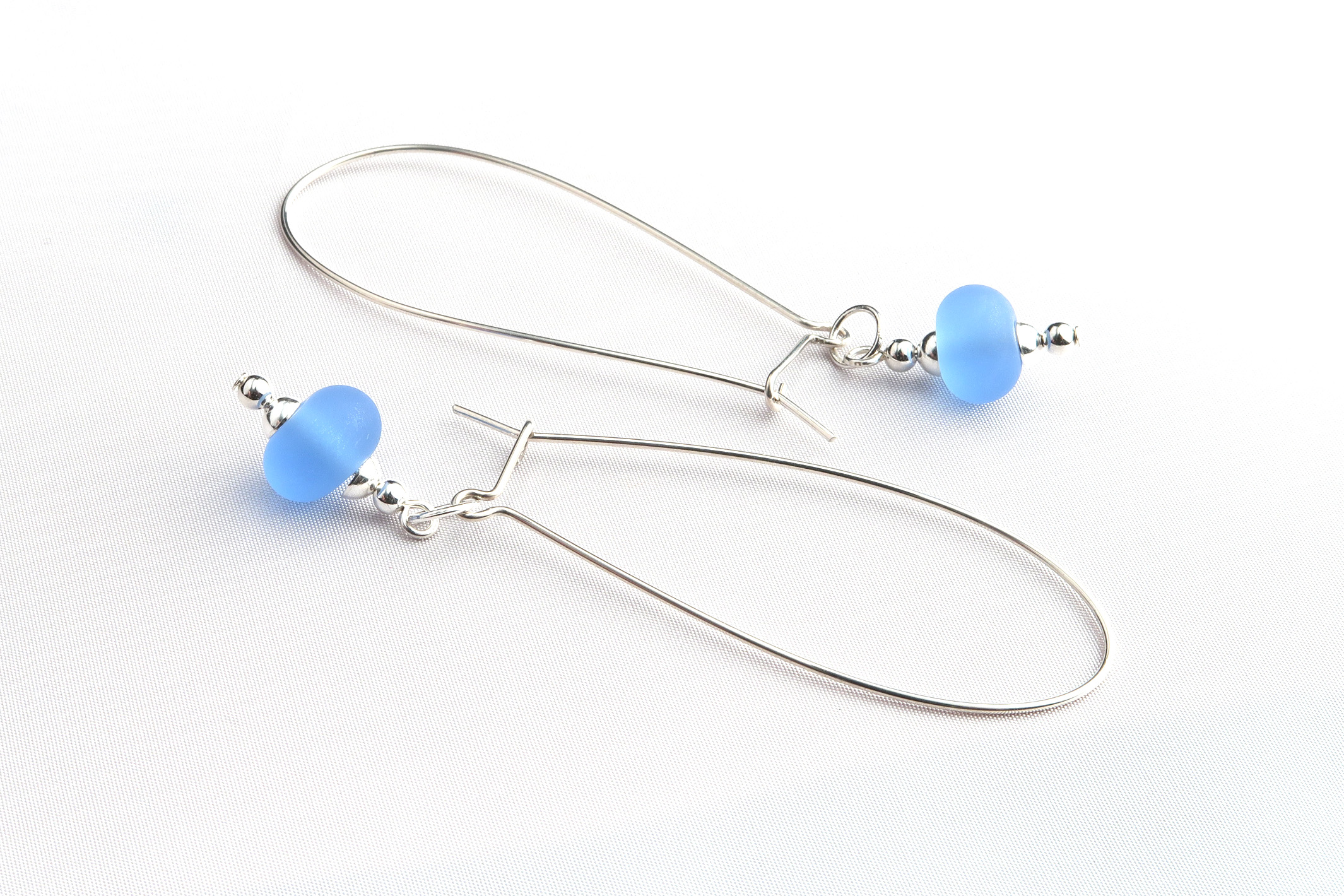 Long Kidney Wire Frosted Baby Blue Drop Earrings – Bad Kitty Glass
