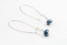 8091 Long Kidney Wire Metallic Blue Drop Earrings