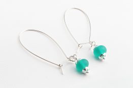 8093 2 Long Kidney Wire Frosted Frosted Teal Drop Earrings