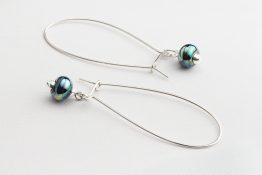 8097 Interchangeable Long Kidney Wire Shiny Silver Drop Earrings