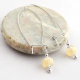 Long Kidney Wire Creamy Striped Drop Earrings - Image 2