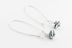 Long Kidney Wire White Spun Drop Earrings