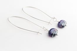8106 Interchangeable Long Kidney Wire Purple Ivory Striped Disc Drop Earrings