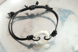 8156 ST Ivory Twist Crystal Donut Double Strand Knotted Leather Bracelet