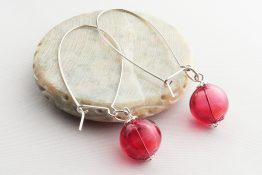 8174 RS Interchangeable Long Kidney Wire Ruby Blown Glass Hollow Bead Drop Earrings