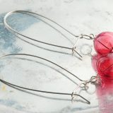 Long Kidney Wire Ruby Blown Glass Hollow Bead Drop Earrings - Image 2