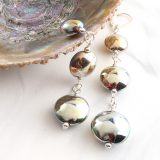 Rosy Gold Shiny Disc Dangle Earrings - Image 2