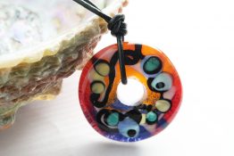 9057 AB2 Painted Big Hole Red Orange and Purple Layered Dots Black Scroll Disc