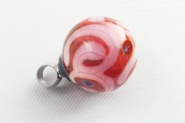 9064 Hollow Bead with Stainless Steel Bail-Dark Pink, White Swirls, Dots