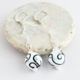 Black Swirls White Cloud Crystal Dangle Earrings - Image 2