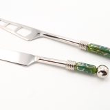 Art Deco Cheese Knife Set Emerald Green Barrels - Image 2