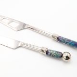 Art Deco Cheese Knife Set Violet Blue Barrels - Image 2