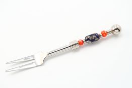 K20029 Appetizer Fork Purple Ivory Barrel Orange Beads