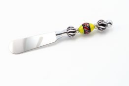 K20031 Canape Knife Black and White Stripes and Yellow Bicone